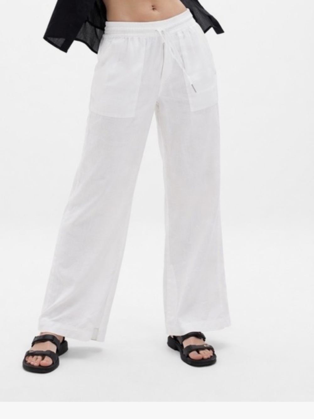 Athleta Linen-Blend Elastic Waist Wide Leg Pants - Off-White